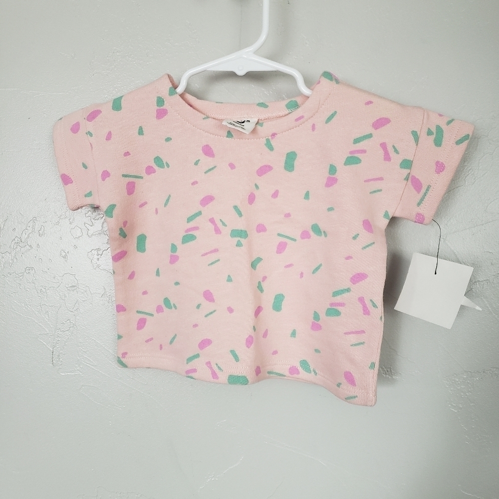 Stem NWT Baby Girl 3 Months Light Pink Short Sleeve Green Confetti Print 90s
